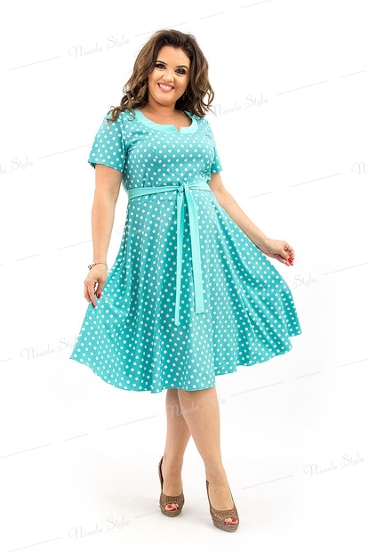 Легкое бирюзовое женское платье в горошек 33Бирюзовый