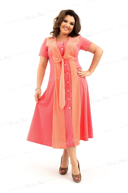 Летнее изящное коралловое женское платье  366-2e