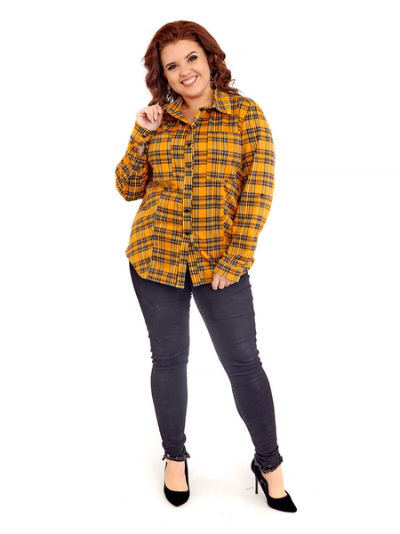 Теплая женская блузка в клетку 418-3Коричневый