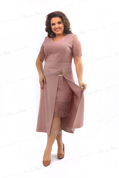 Бежевое кружевное вечернее женское платье из гипюра 347-5Бежевый