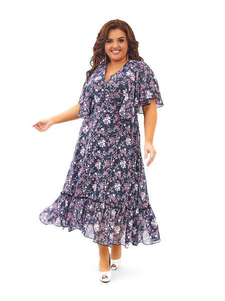 Нарядное шифоновое платье  452-1Цветочный принт