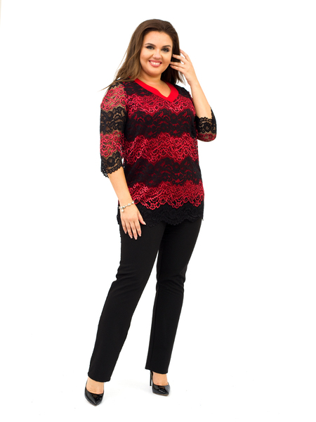 Брючный костюм двойка женский с гипюровой туникой  310-3Бордовый