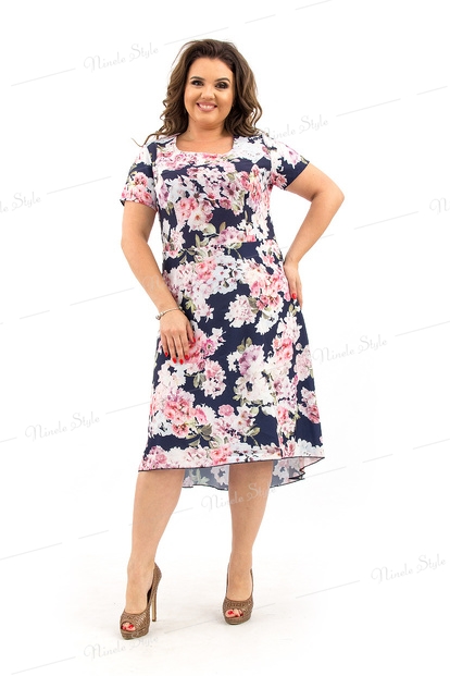 Синее женское платье с принтом Сакура 206-1e