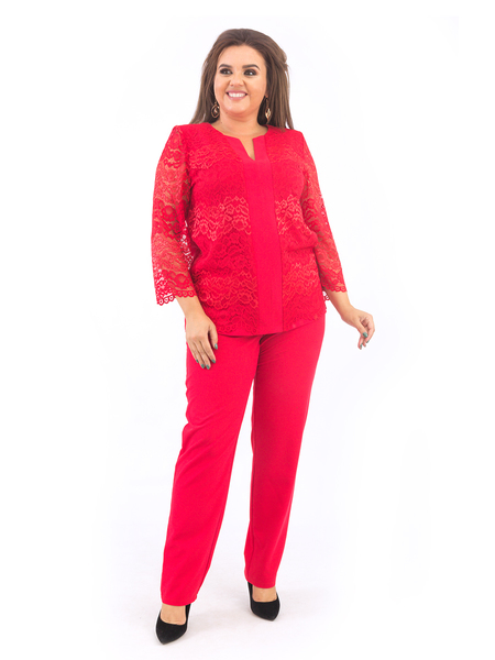Костюм брючный двойка женский красного цвета 376-2Красный