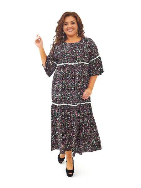 Платье в стиле бохо из штапеля  453-2Цветочный принт