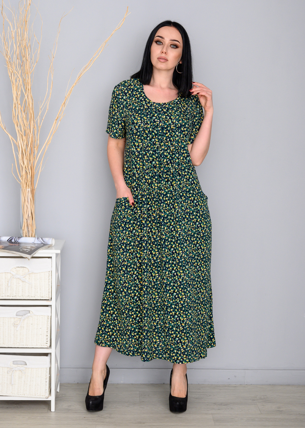 Довга сукня зі штапелю 486-2Зеленый