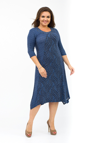 Благородное синее женское платья трикотаж 332-2Синий