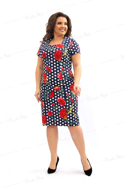 Стильное синее женское платье с маками 151-1Синий
