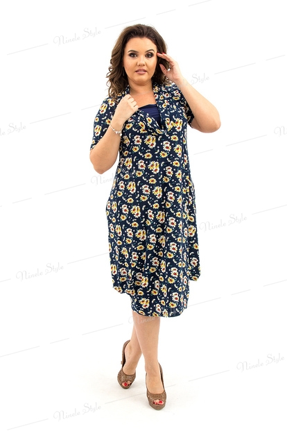 Повседневное темно-синее женское платье в цветок  352-1s