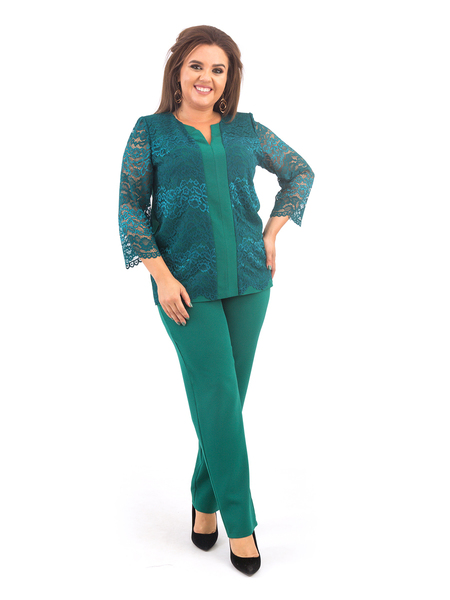 Костюм брючный двойка женский  зеленого цвета  376-4Зеленый