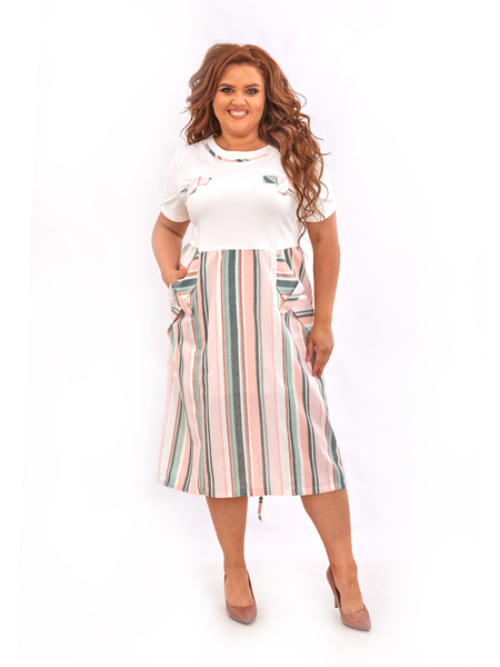 Повседневное льняное платье 468-2Розовый