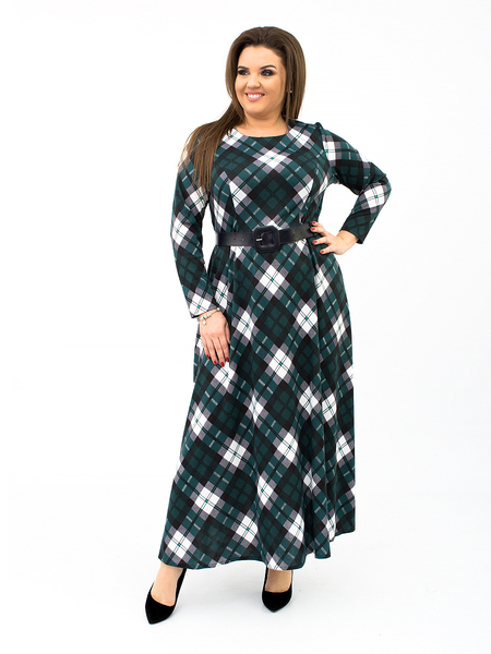 Трикотажное длинное женское платье в клетку 161-2e