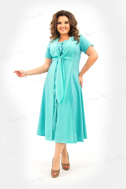 Летнее изящное бирюзовое женское платье  366Бирюзовый