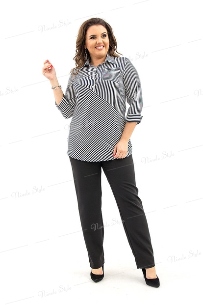 Блузка  женская в полоску    оригинального  покроя 364Синий