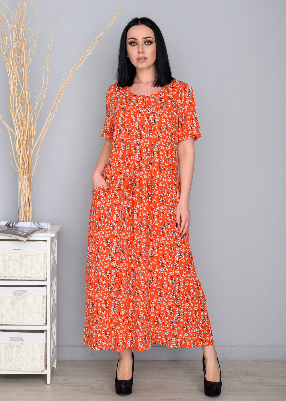 Довга сукня зі штапелю 486-5Персиковый