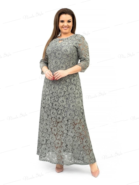 Гипюровое вечернее женское платье с цветочным принтом - серое 237-5e