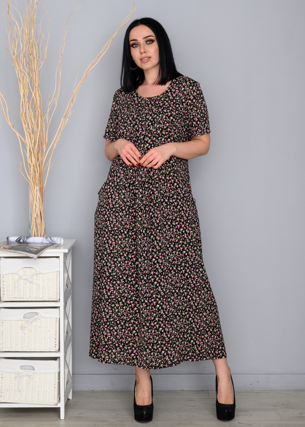 Довга жіноча сукня 486-6Цветочный принт